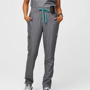 Figs Women's Gray Scrub Pants with Teal Drawstring